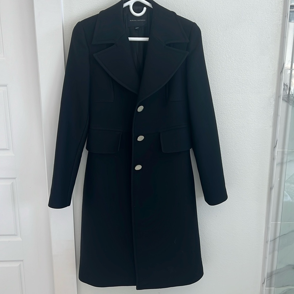 Banana Republic 100% Wool Pea Coat Trench Jacket Fitted Slimming Formal